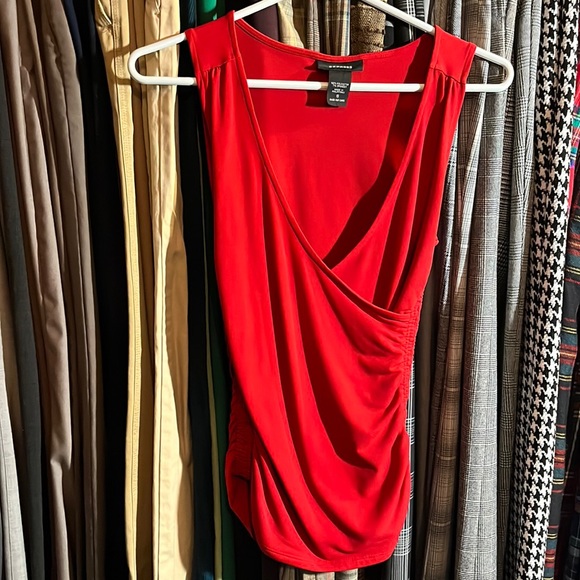 Express Tops - ✨Express Red ruched surplice tank top
